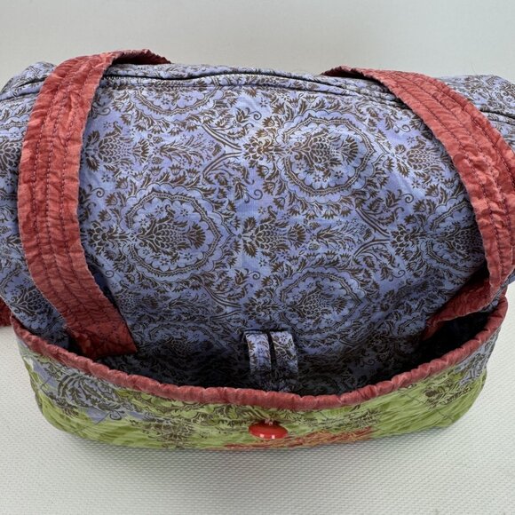 Handcrafted Multi-Color Quilted Fabric Tote Bag Zipper Closure Button Pockets - Picture 16 of 16